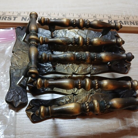 Vintage 1970s Amerock Brass Drawer Handles Pulls with Backplates 6 sets/pc #4CC - Picture 5 of 8